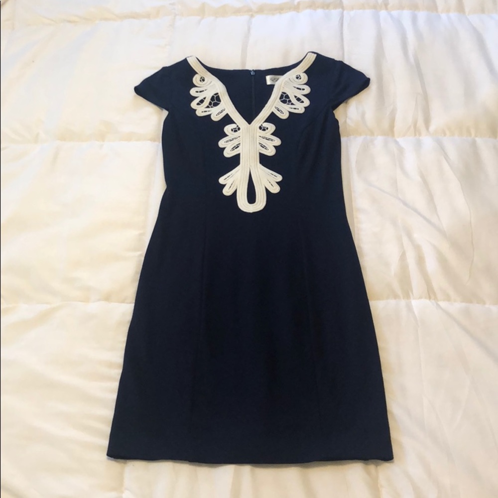 Eliza J Navy Dress with White Neck Design